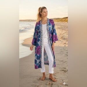 Soft Surroundings Artika Topper Kimono Open Front Jacket  Blue Purple Shell S M